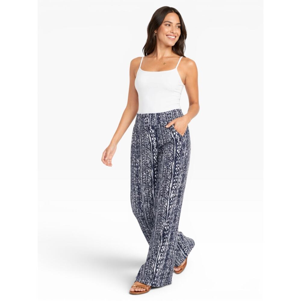 Three Dots Wide Leg Pull-On Pants XL Indigo NWT Smocked Boho Palazzo Festival